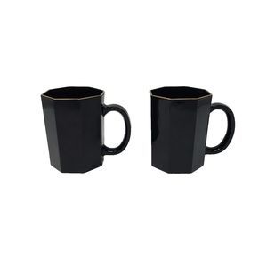 Vintage Arcorac Octagonal Black Coffee Mugs Cups France MCM Set of 2